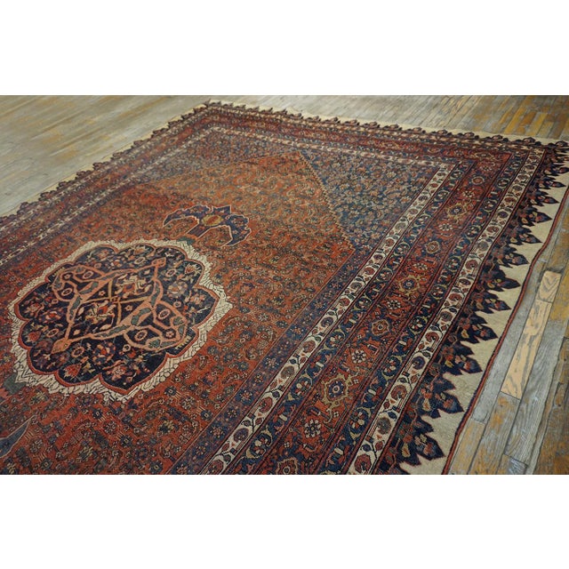 Traditional Red-Ruby Background Color With Medallion Design Antique Persian Bijar Rug For Sale - Image 9 of 12