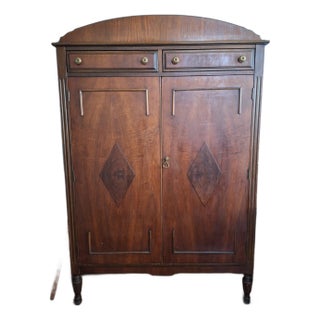1930s English Walnut Child's Size Small Wardrobe With Chest of Drawers For Sale