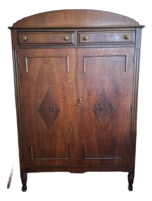 1930s English Walnut Child's Size Small Wardrobe With Chest of Drawers