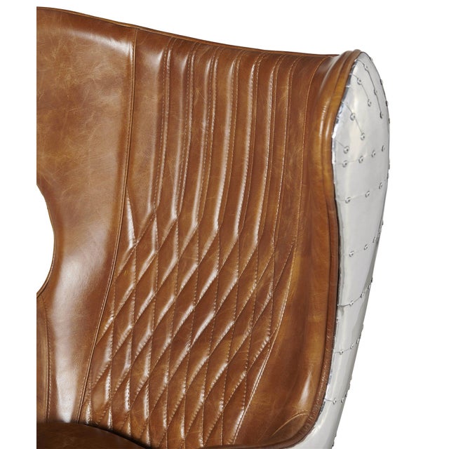 Cruz Modern Egg Chair - Brown Leather and Metal Spitfire Shell For Sale In Chicago - Image 6 of 6