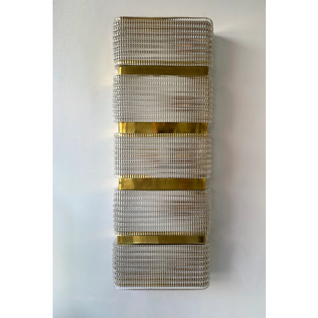 Contemporary Pair of Brass and Murano Glass Sconces, Italy For Sale - Image 6 of 13