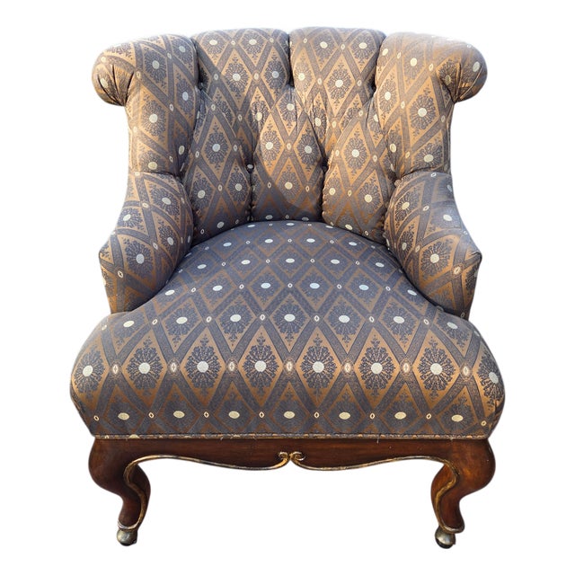 Marge Carson Boudoir Lounge Accent Chair French Tuffed Wingback Armchair Regency For Sale