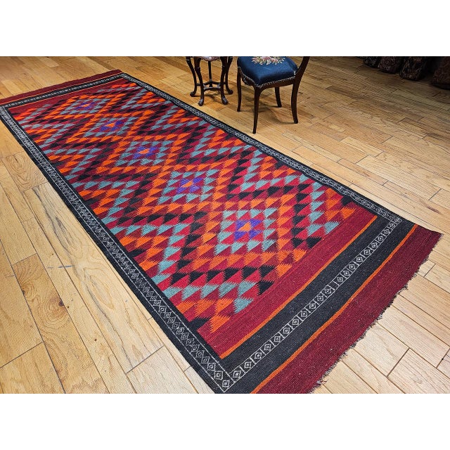 Vintage Moroccan Tribal Kilim Runner, Handwoven Wool, Geometric Pattern, 5x13 For Sale - Image 17 of 18