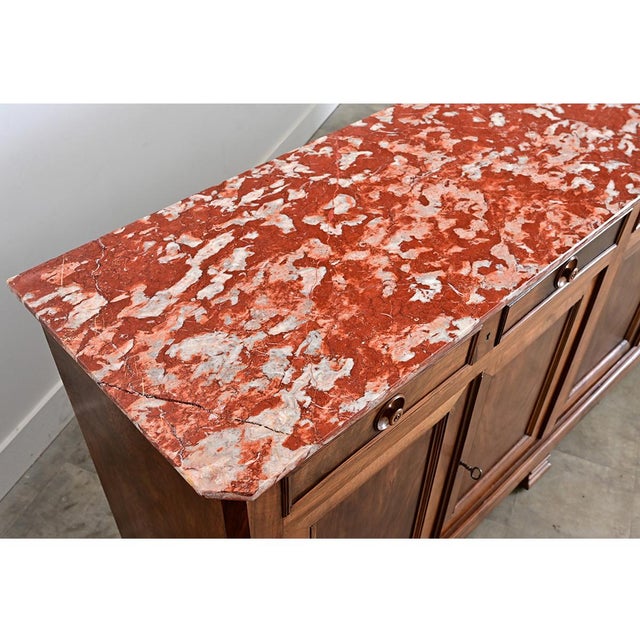French 19th Century Louis Philippe Walnut Enfilade with Red Marble Top For Sale - Image 15 of 16