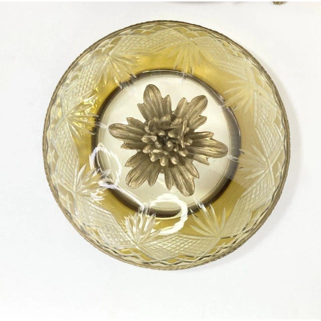 1960s Massive French Cut-To-Clear Amber Yellow Crystal Urn, Ornate Brass For Sale - Image 11 of 13