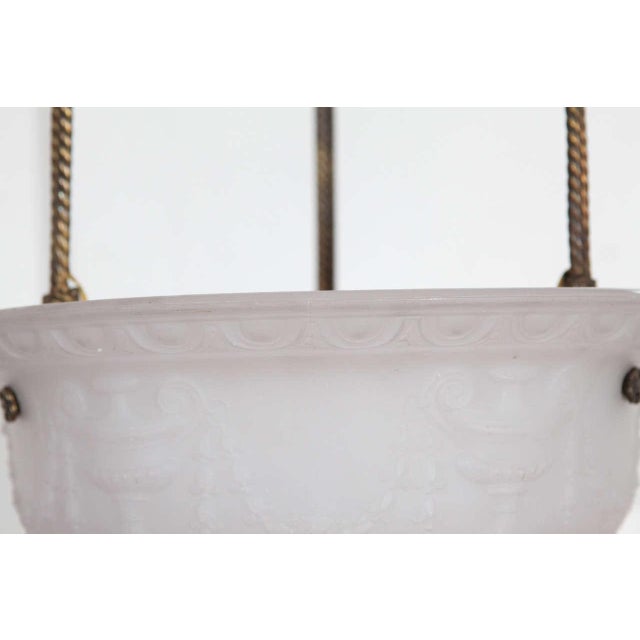 Late 19th Century White Glass Victorian Pendant Light with a Brass Frame and Canopy For Sale In Los Angeles - Image 6 of 10