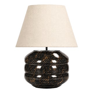 Hand-Blown Glass Table Lamp with Linen Shade in Black Marble by Svitanok For Sale