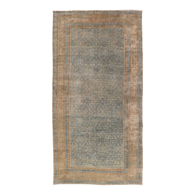 Antique Indian Agra Rug With Intricate Allover Floral Design in Blue 6'9 X 14'0 For Sale