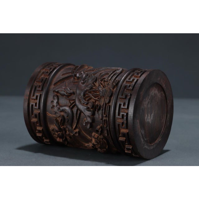 Late 20th Century Hand-Carved Agarwood Brush Pot With Mandarin Duck Water Motif For Sale - Image 5 of 8