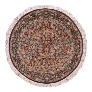 Shabby Chic Botanical 1990's Pak-Persian Brown/Gray Wool Round Rug - 6'2'' X 6'3'' For Sale