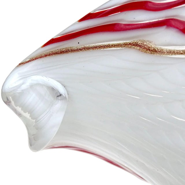 Glass Vintage Dino Martens Murano 1950s White Red Aventurine Ribbons Italian Art Glass Center Bowl For Sale - Image 7 of 8