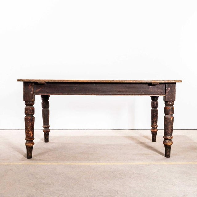 19th Century Classic Heavy Gauge End Drawer Kitchen Dining Table For Sale - Image 3 of 11