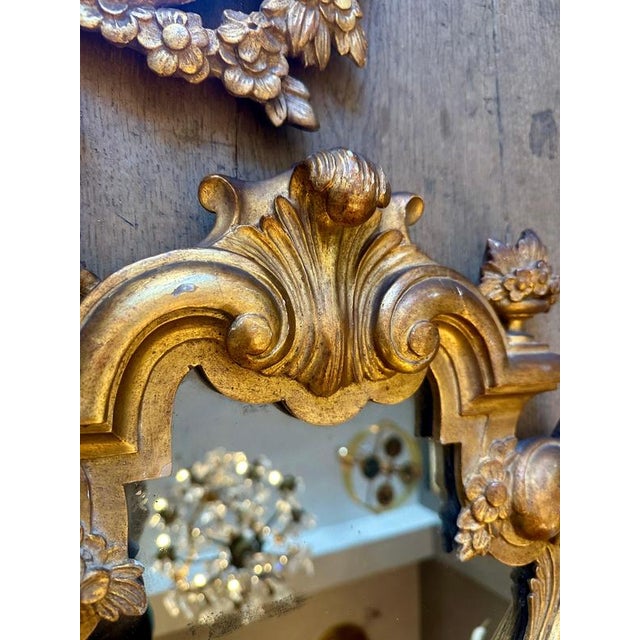Rococo Antique Italian Gold Giltwood Carved Mirrors, 1900, Set of 2 For Sale - Image 3 of 15