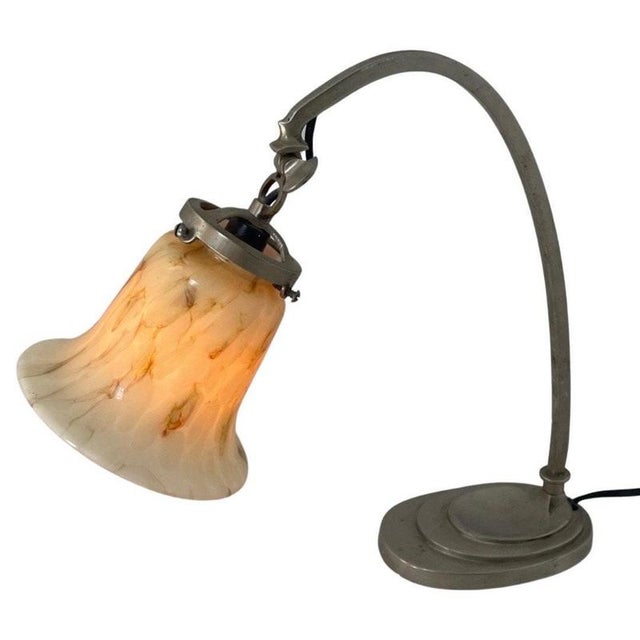 Art Deco Desk Lamp with Marbled Glass & Adjustable Shade For Sale - Image 9 of 9