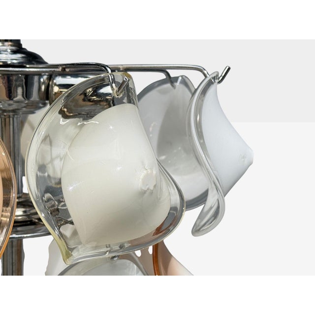 1960s Mid-Century Modern, Orange and White Murano Glass, Chrome, Pendant Light, 1960s For Sale - Image 5 of 12