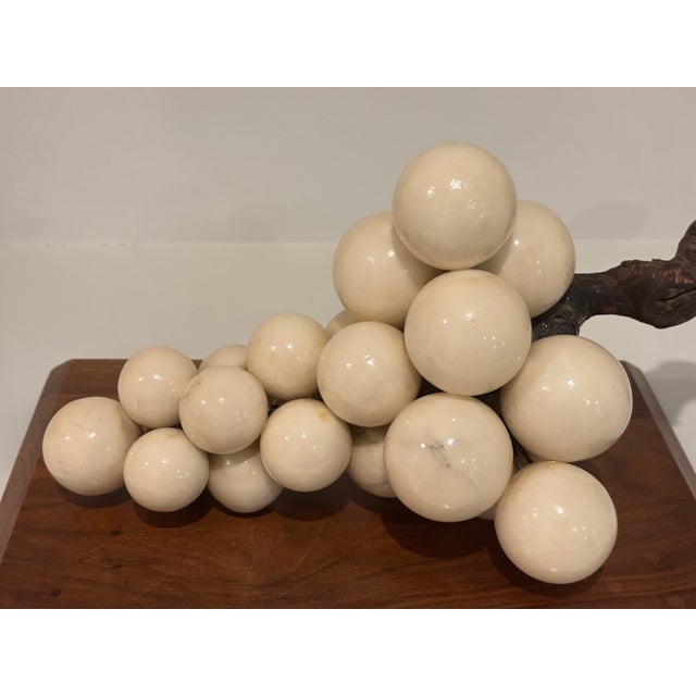 Large Scale Mid-Century Italian Stone Grape Cluster Sculpture Mounted to Wood Base For Sale - Image 14 of 18