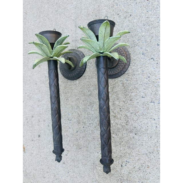 1980s Palm Tree Wall Sconces, a Pair For Sale - Image 5 of 6