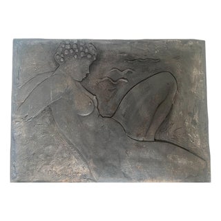 Cast iron fireback depicting a naked woman signed Bonnefoit, 1987 For Sale