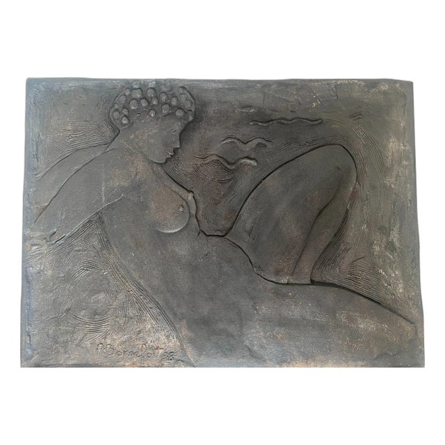 Cast iron fireback depicting a naked woman signed Bonnefoit, 1987 For Sale