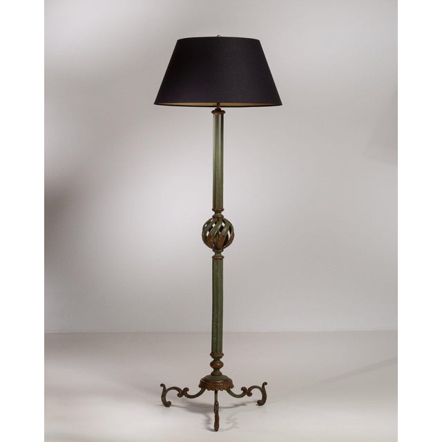Black 1940s France Deep Ebony Black Ebonized Floor Lamp For Sale - Image 8 of 11