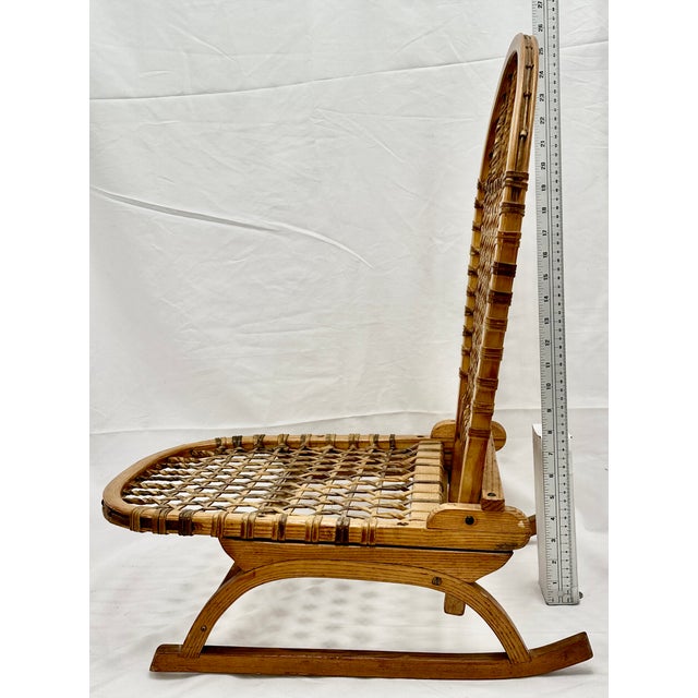 Vintage Mid 1900s Stream Bent Ash Wood & Hand Woven Leather - Hide Folding Low Chair for Canoes, Camping Etc. For Sale - Image 16 of 18