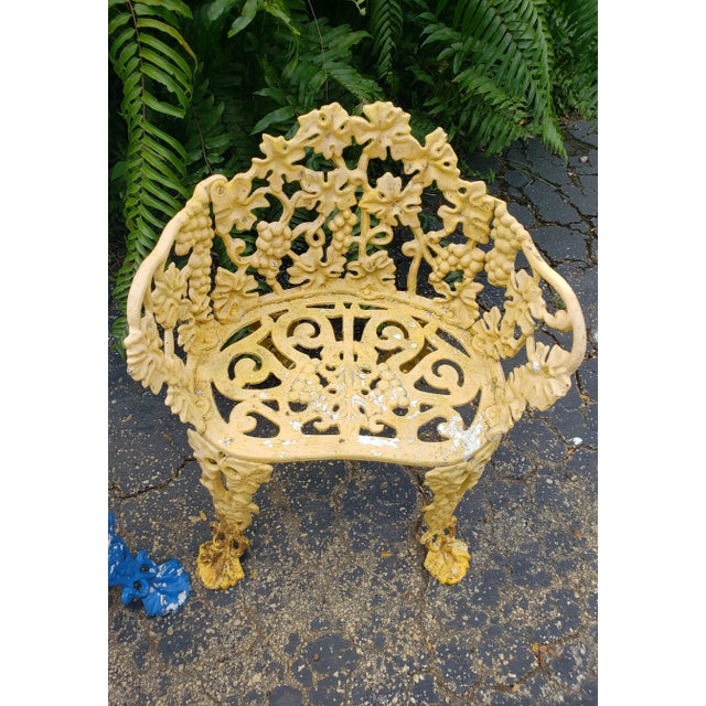 Antique Cast Iron Arm Chairs With Grape & Vine Motif-A Pair For Sale - Image 9 of 12