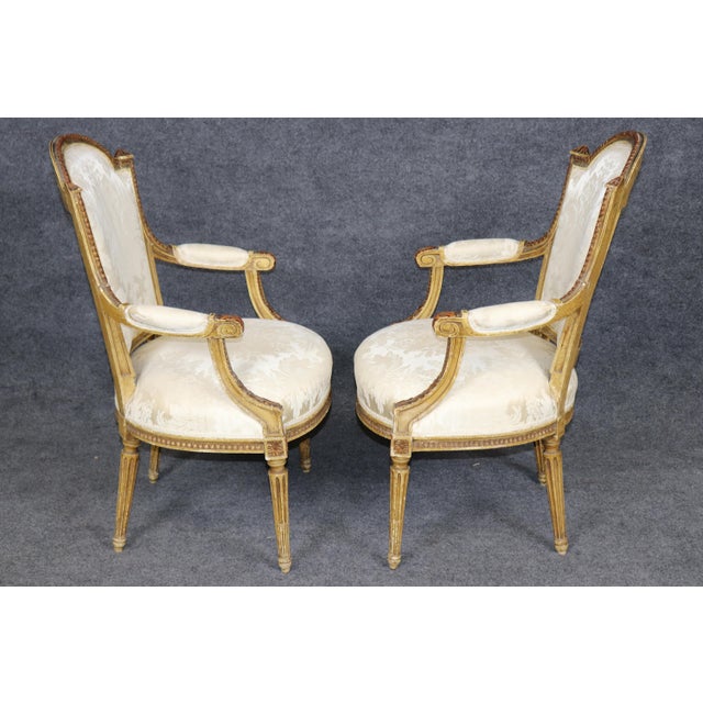 French Pair 1920's Louis XVI Style Painted and Distressed Armchairs For Sale - Image 3 of 17