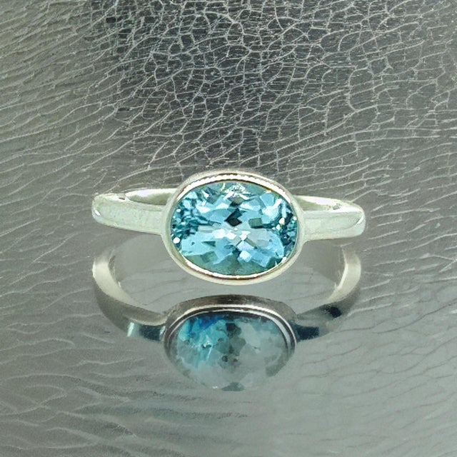 Natural Aquamarine Ring 6.5 14k W Gold 1.64 TCW Certified For Sale - Image 11 of 14