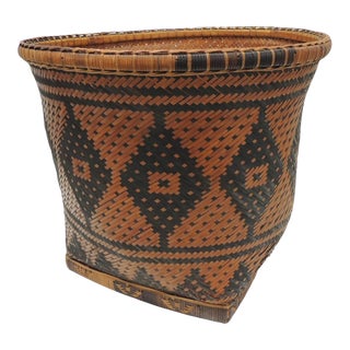 Large Square Woven Asian Decorative Basket For Sale