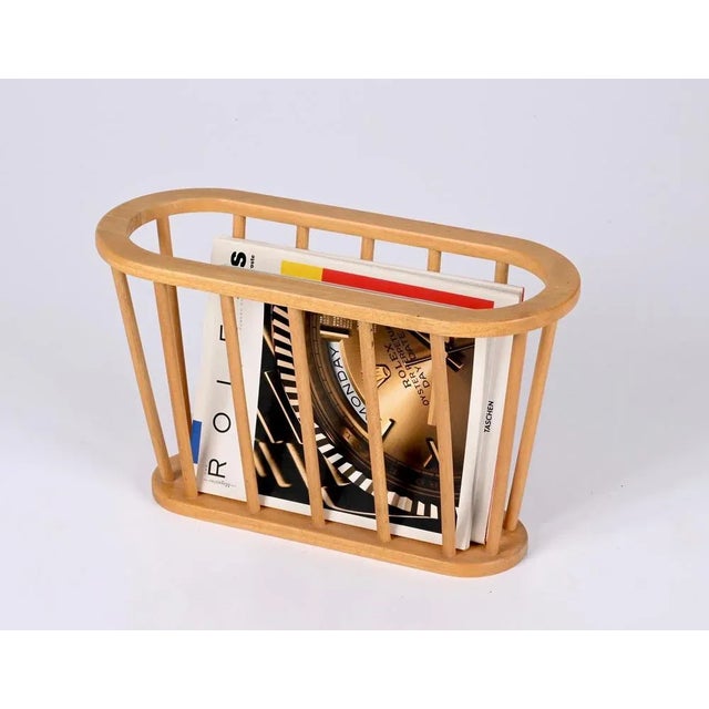 Wood Mid-Century Danish Modern Oval Oak Magazine Rack, 1970s For Sale - Image 7 of 13