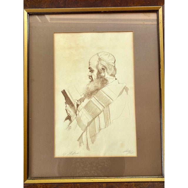 Realism Original Art the Book by Shelly Fink 1968 Lithograph Signed & Framed Large Rabbi Reading. For Sale - Image 3 of 9