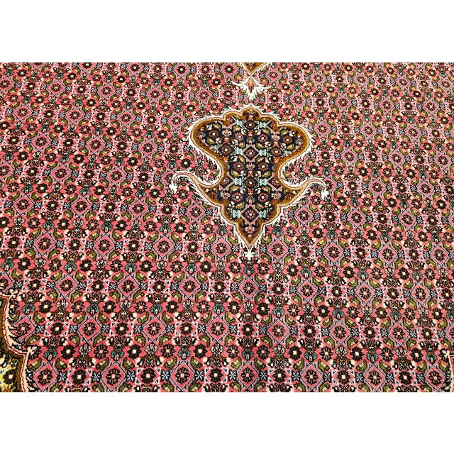 Antique Persian Tabriz Mahi Rug, Hand-Knotted Wool & Silk, Herati Geometric Pattern, Pomegranate Red & Tan, 7x10 For Sale - Image 4 of 18