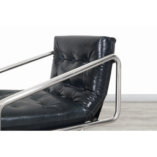 Black Mid-Century Modern Leather and Aluminum Lounge Chairs For Sale - Image 8 of 13