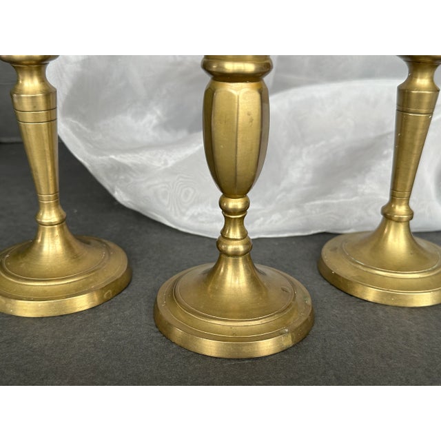 Mismatched Brass Candlestick Holders Set of 3 For Sale - Image 9 of 12