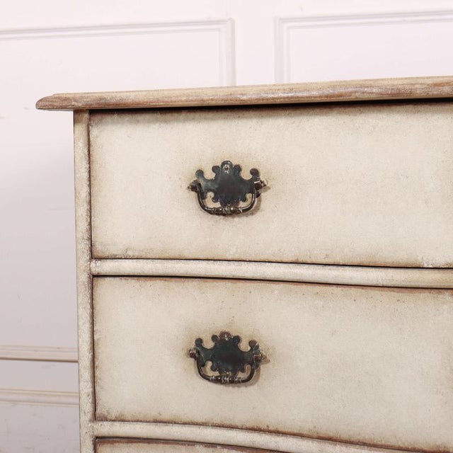 Good 18th C German 3 drawer oak serpentine commode. 1780 This piece is designed in the style of the selected designer...