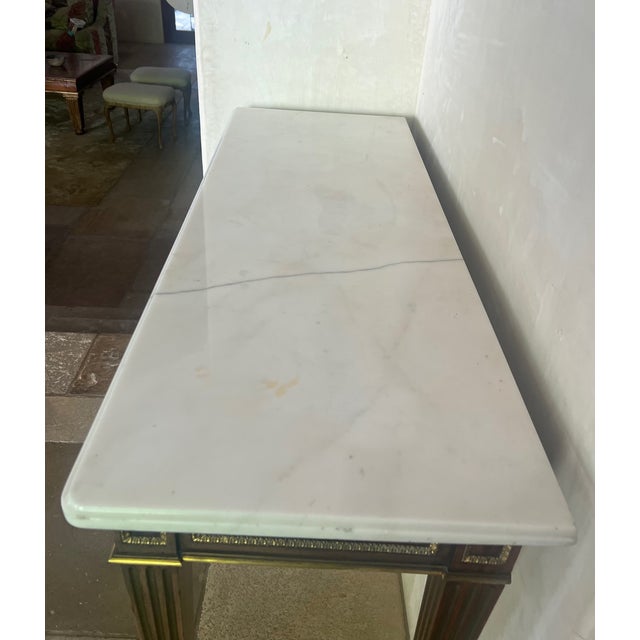 Louis XVI Style Marble Top Console Table W/ Inlaid Brass For Sale - Image 10 of 11