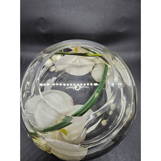 Boho Chic White Phalaenopsis Orchid Glass Bowl For Sale - Image 3 of 3