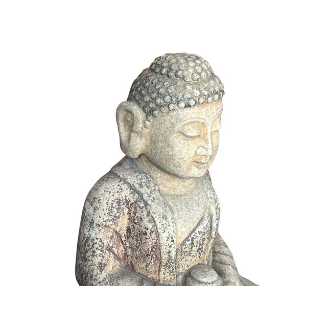 Stone Gray Chinese Distressed Brown Gray Stone Sitting Meditation Buddha Statue For Sale - Image 8 of 17