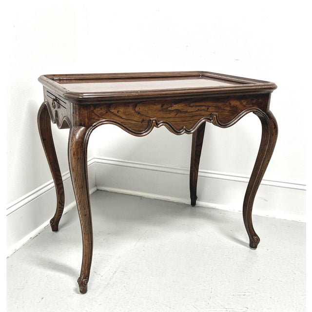Henredon Distressed Burl Oak French Country Style Tea Table For Sale - Image 12 of 12