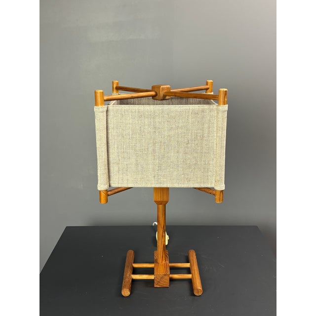 Mid-Century Modern Scandinavian Pine Table Lamp with Square Fabric Shade, 1970s For Sale - Image 4 of 15