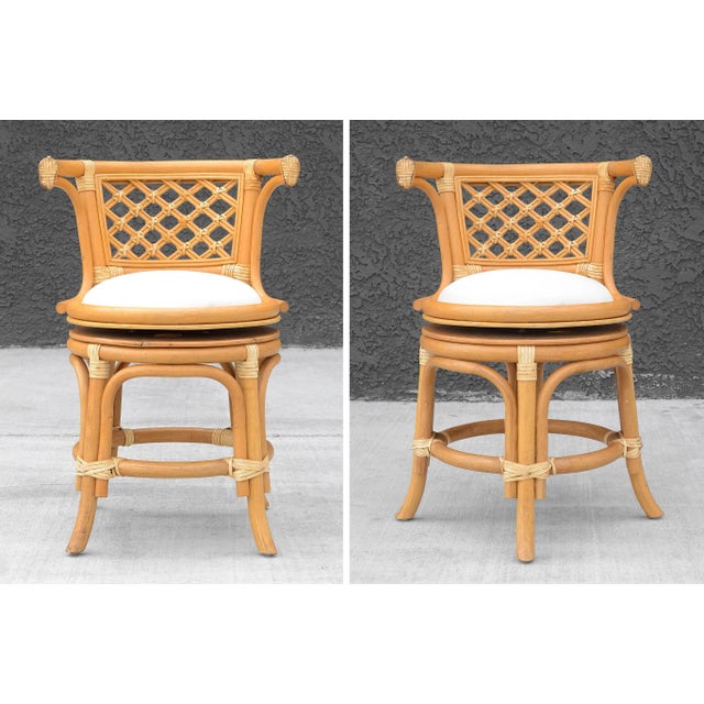 Boho Chic Vintage Boho Swivel Bamboo & Cowhide Armchair For Sale - Image 3 of 13