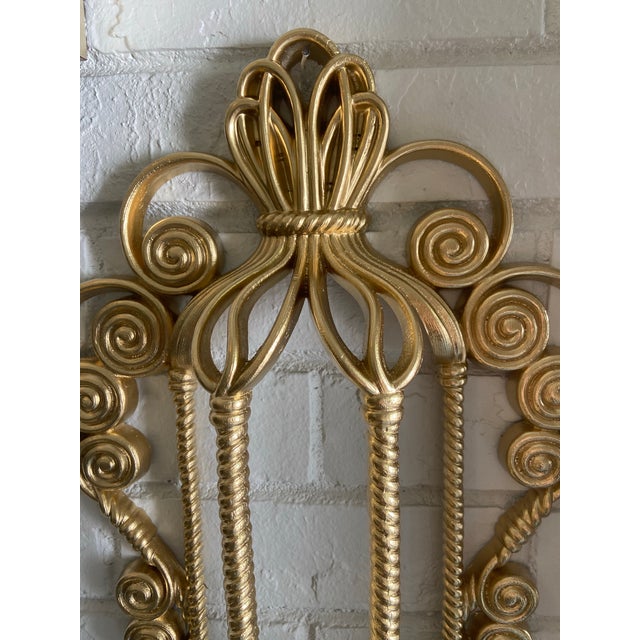 Hollywood Regency Vintage Hollywood Regency Homco Gilded Faux Wicker & Rattan Wall Pocket Planter Baskets, Wall Hanging Flower Installation For Sale - Image 3 of 12