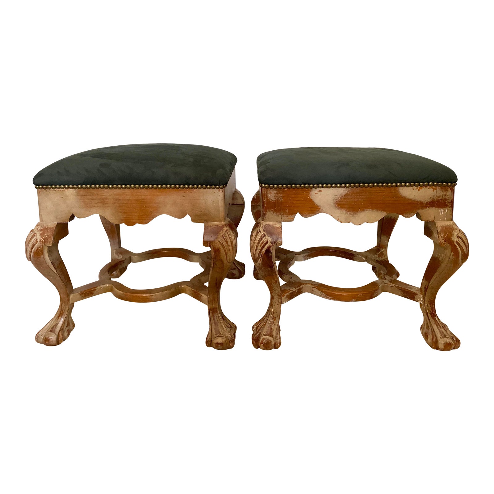 Vintage Sarreid of Spain Ornate Upholstered Ottomans, a Pair Chairish