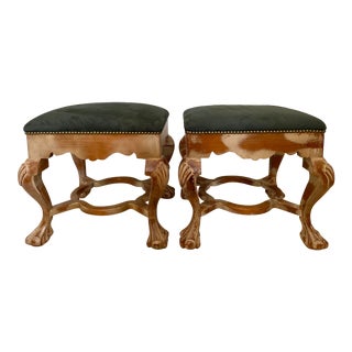 Vintage Sarreid of Spain Ornate Upholstered Ottomans, a Pair For Sale