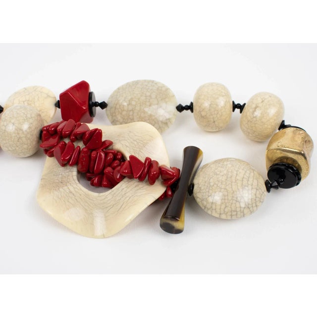 Plastic Angela Caputi Japanese Inspired Oversized Resin Necklace With Faux-Ceramic Beads For Sale - Image 7 of 10