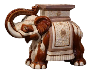 Mid-20th Century Hand Painted Faience Elephant Garden Seat