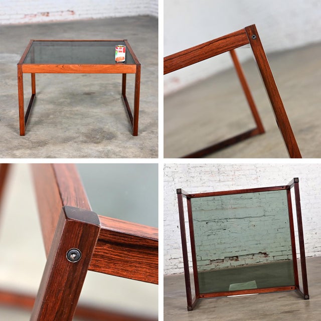 Mid-20th Century Mid Century Modern Rosewood Square Frame & Smoked Glass Top Coffee or End Table For Sale - Image 12 of 12