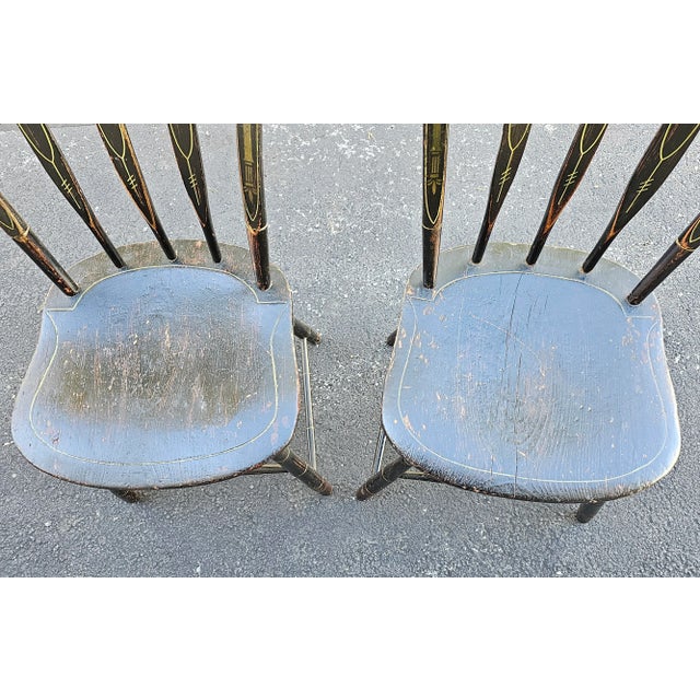 Late 19th Century Pair of 19th Century Early American Ebonized and Decorated Side Chairs For Sale - Image 5 of 7
