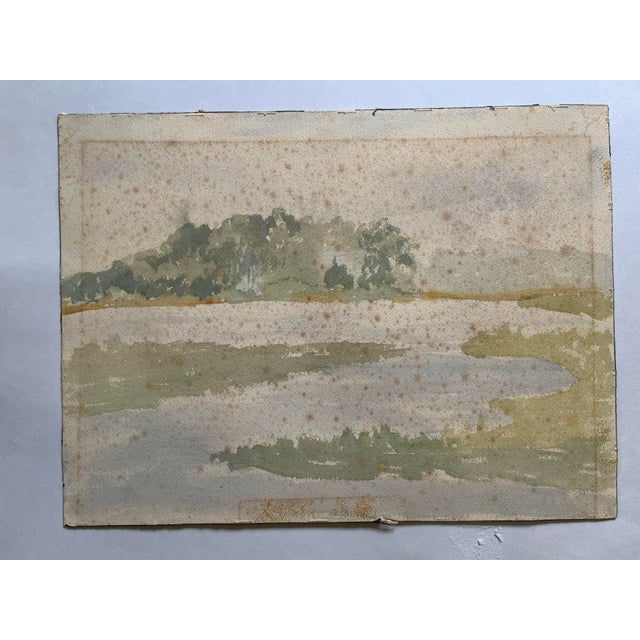 Green Vintage Mountain House Watercolor Painting Signed Barber For Sale - Image 8 of 9