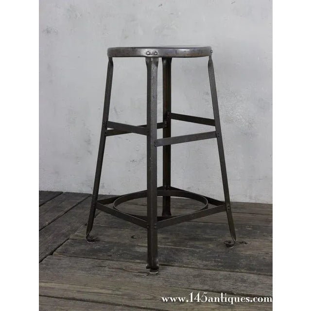 Industrial Early 20th Century American Industrial Factory Stool in Stripped Steel For Sale - Image 3 of 7